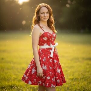 City Triangle Red Floral Print Dress Sweetheart Sundress Party Summer